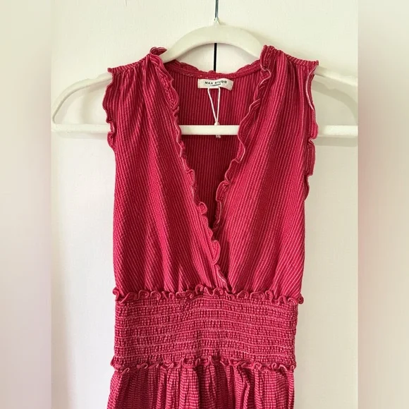 NWOT Max Studio Red & White Ruffle Trim Mini Dress Cotton Blend Size Small - Picture 2 of 7